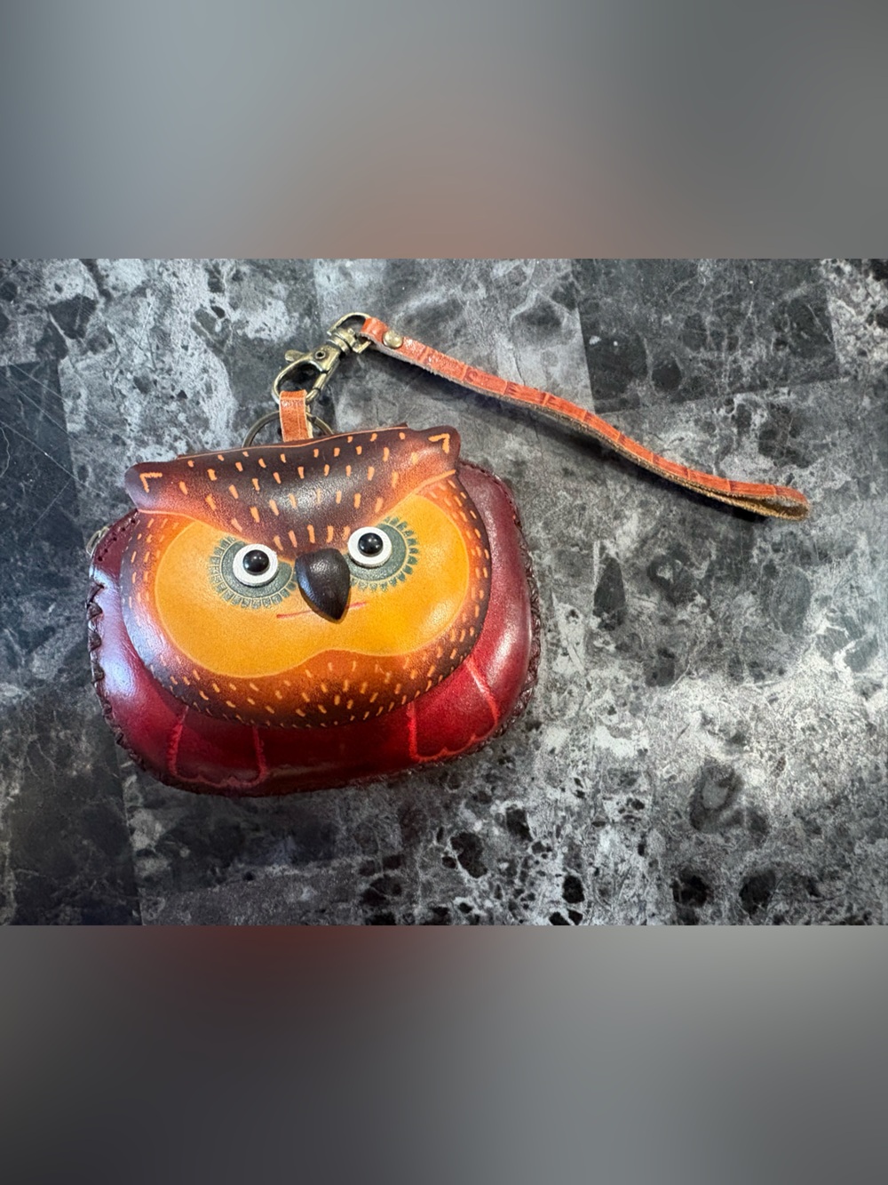 Leather Owl Wristlet Coin Purse - Brown/Red